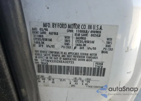 1999 Ford F350 Super Duty z USA, uszkodzony, nr VIN 1FTWX33S2XEA32725